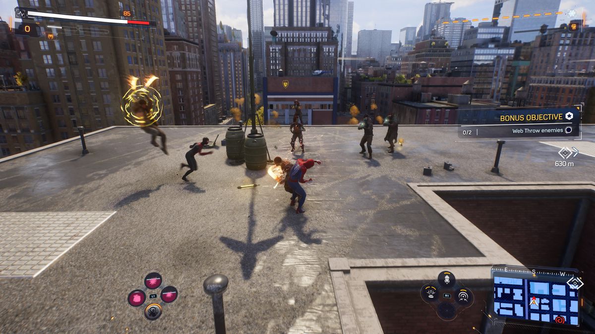 An enemy attacks with a heavy attack in Spider-Man 2
