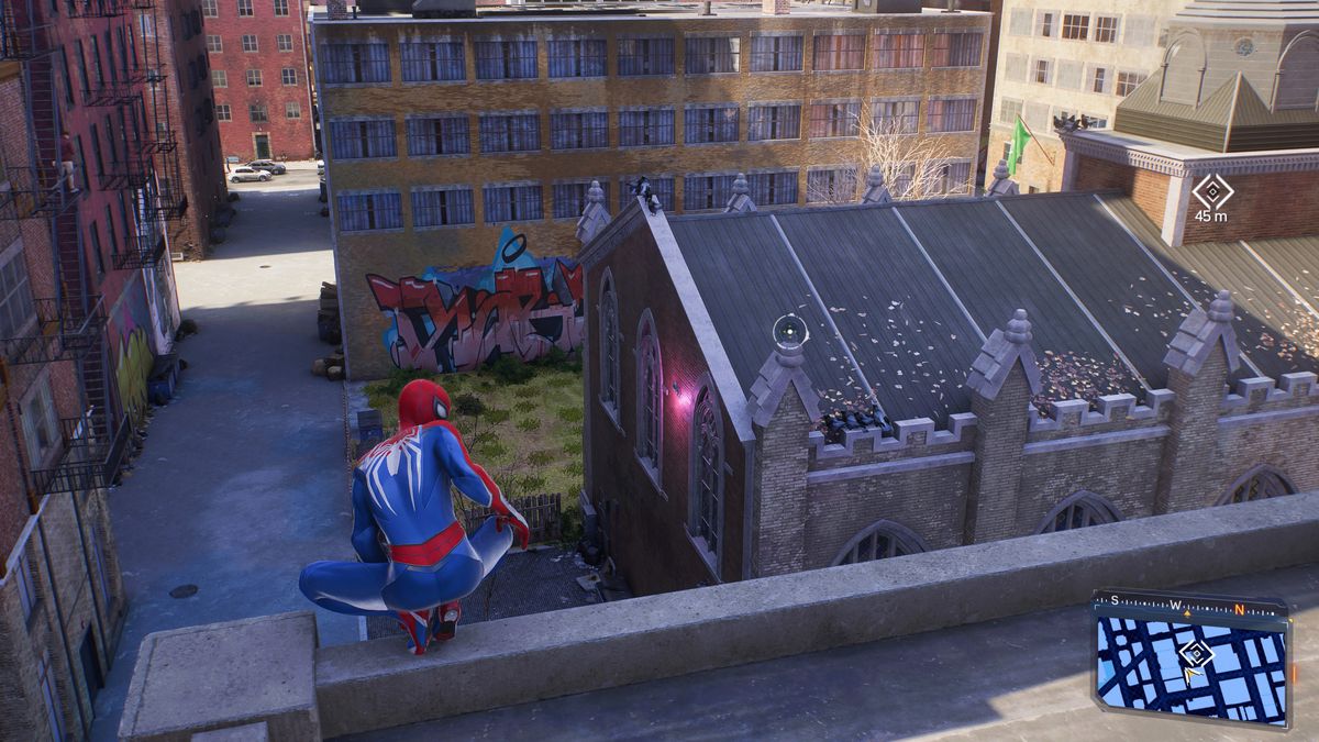 Peter Parker shows the location of a Spider-Bot in Spider-Man 2