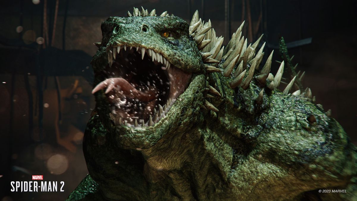 The Lizard roars at the camera in Spider-Man 2